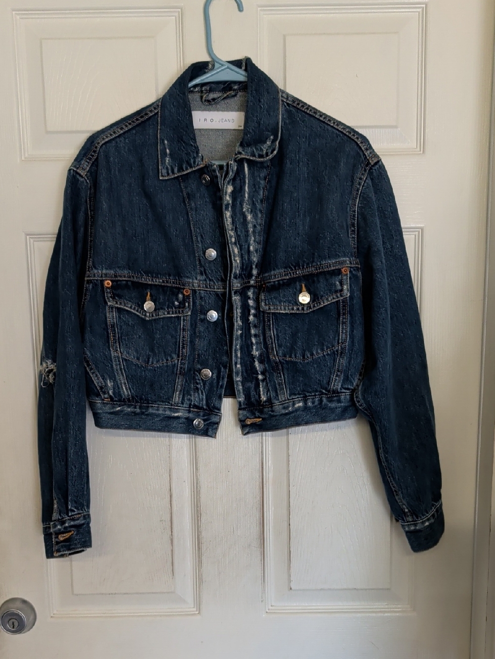 IRO Jean Jacket Cropped Distressed Denim Women 34 Small